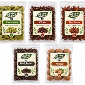 My Taste Natural Whole Spices Combo Pack of 5 | Green Cardamom, Cloves, Star Anise, Black Pepper & Nutmeg | Natural Aromatic Indian Masalas for Cooking